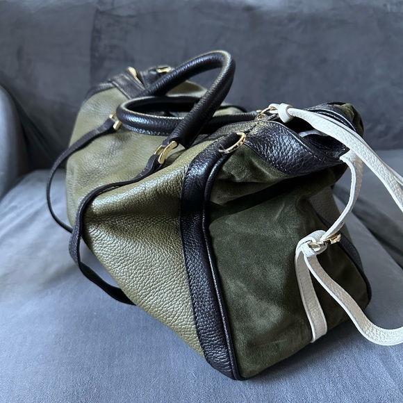 Green and brown leather satchel handbag - Picture 2 of 8